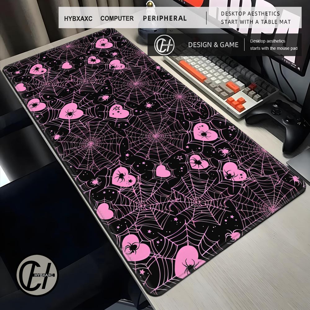 Office Desk Tech Accessories - 90x40 White or Pink Spiderweb Hearts