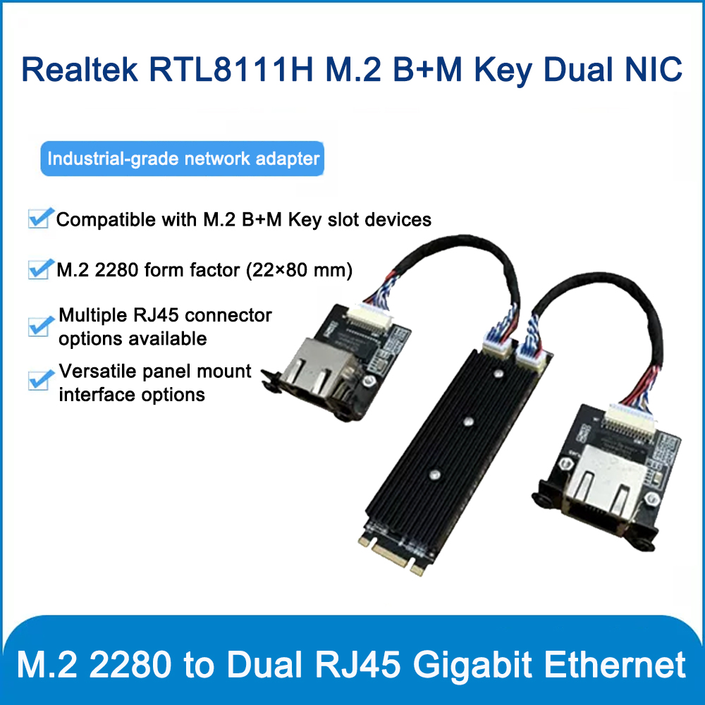 Gigabit Network Card - Industrial M.2 B+M Key Dual Port