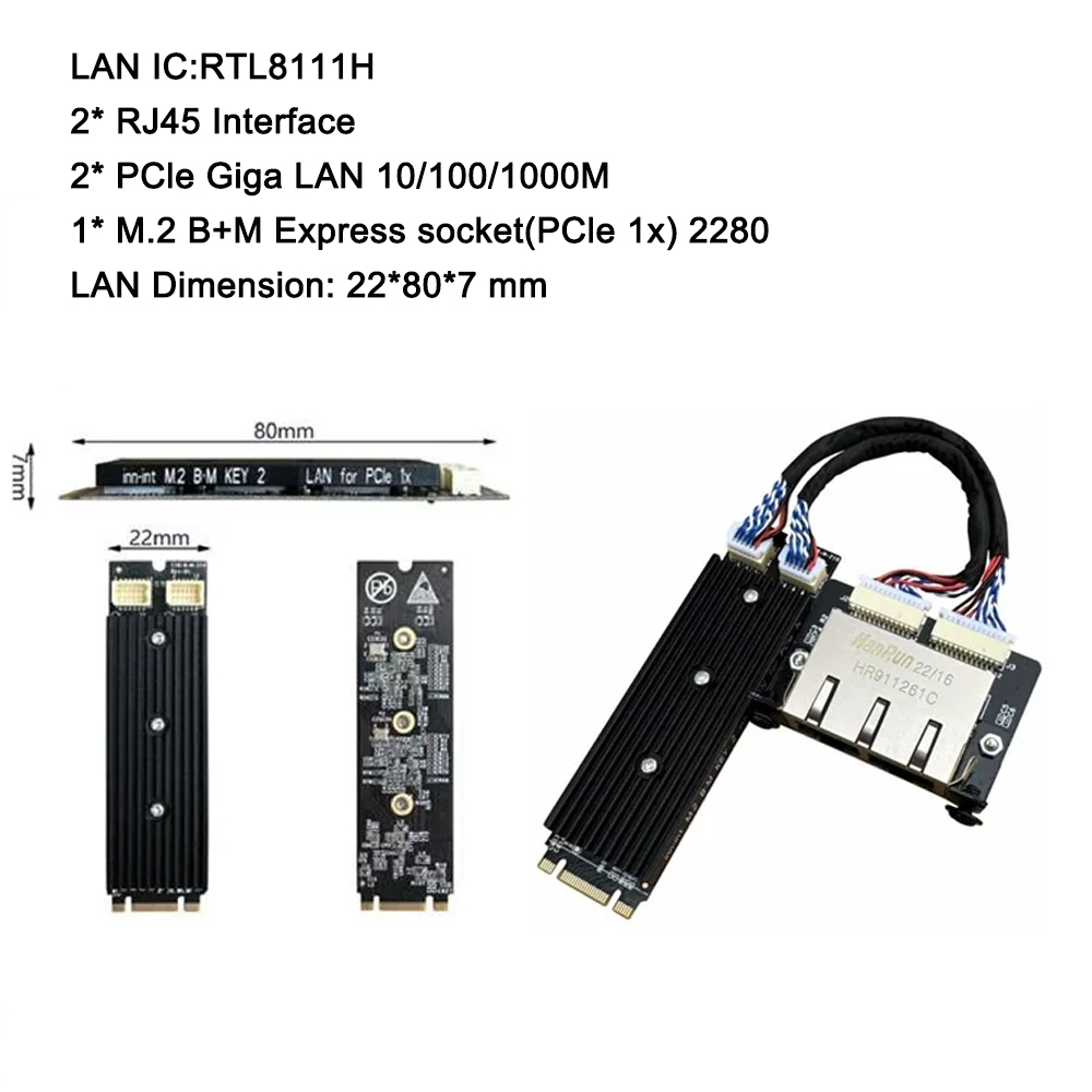 Industrial M.2 B+M Key Dual Po - огляд і ціна Gigabit Network Card